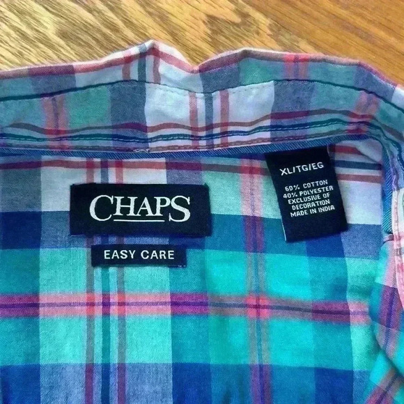 Chaps Easy Care Men's Long Sleeve Plaid Button Down Collar Size Extra Large EUC - Picture 3 of 4